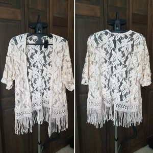 Charlotte Russe Lace Tassle Hem Kimono
